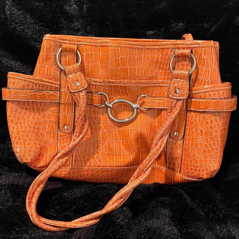 Rosetti Orange Crocodile-Embossed Handbag